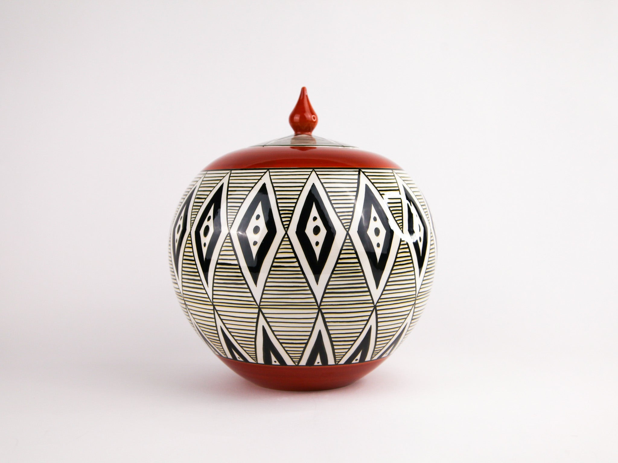 Handmade Spherical Ceramic Jar with Lid - 12"x10" | SaleenArt USA