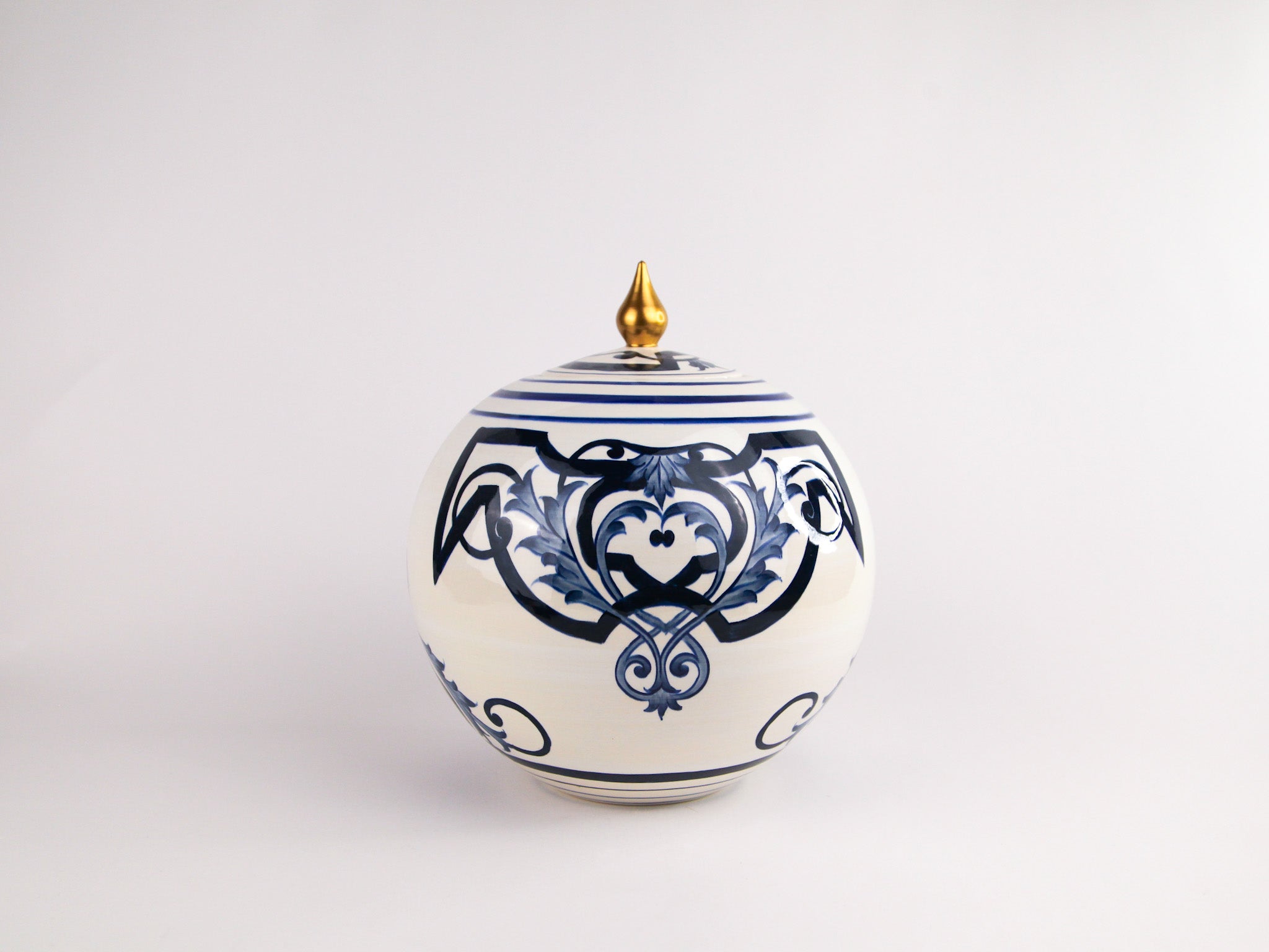 Handmade Spherical Ceramic Jar with Lid - 12"x10" | SaleenArt USA