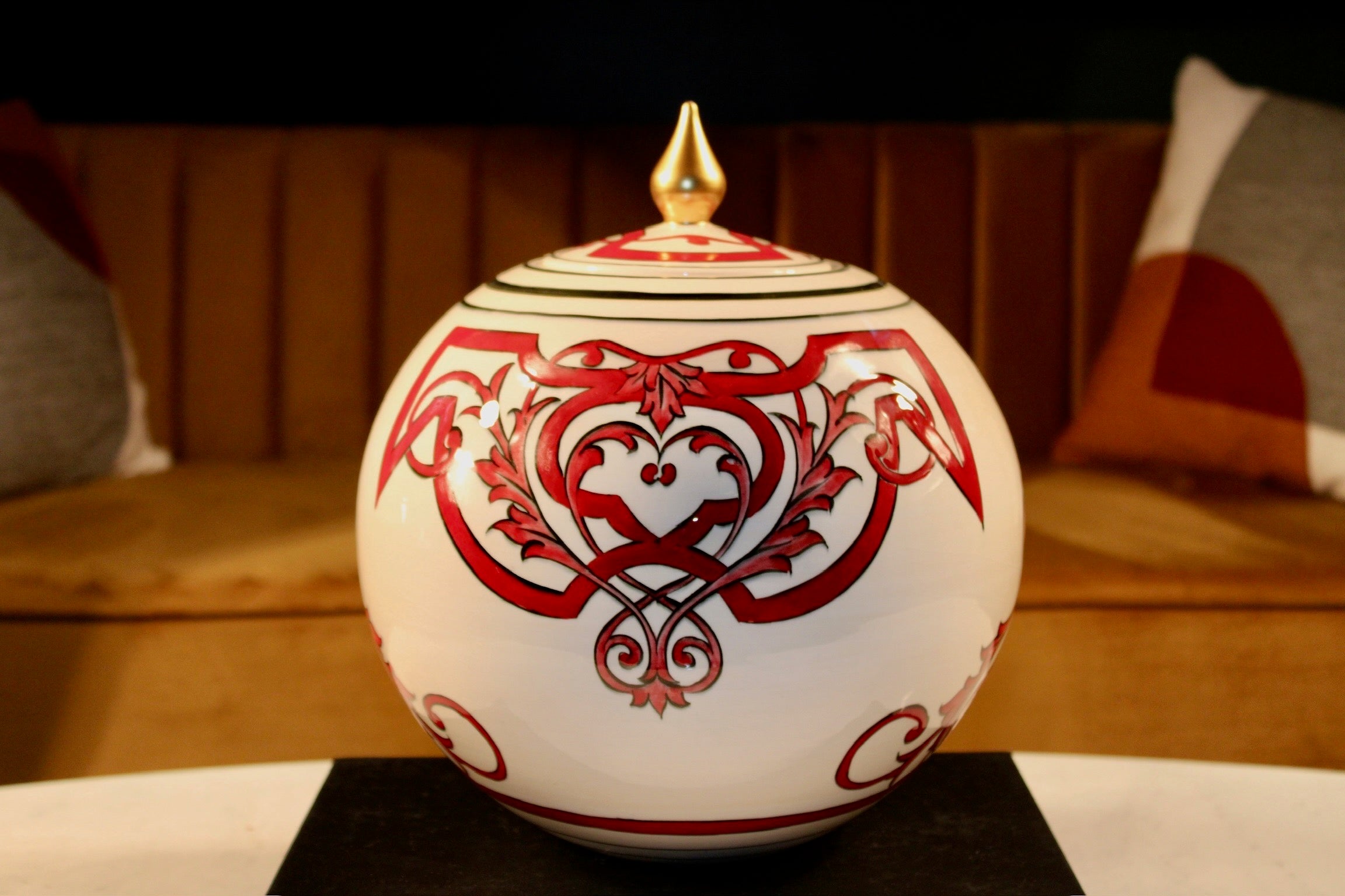 Handmade Spherical Ceramic Jar with Lid - 12"x10" | SaleenArt USA