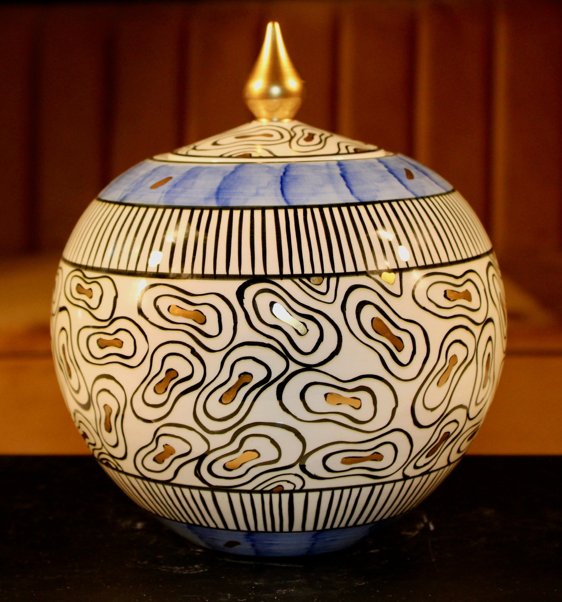 Handmade Spherical Ceramic Jar with Lid - 12"x10" | SaleenArt USA