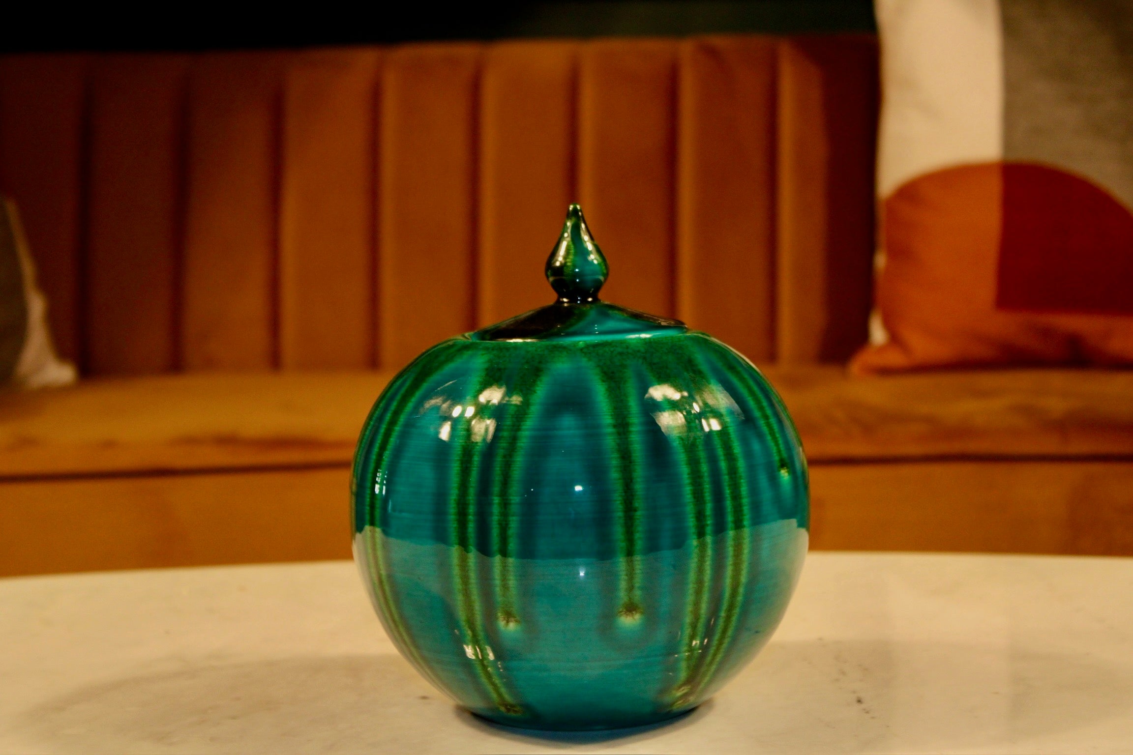 Handmade Spherical Ceramic Jar with Lid - 12"x10" | SaleenArt USA