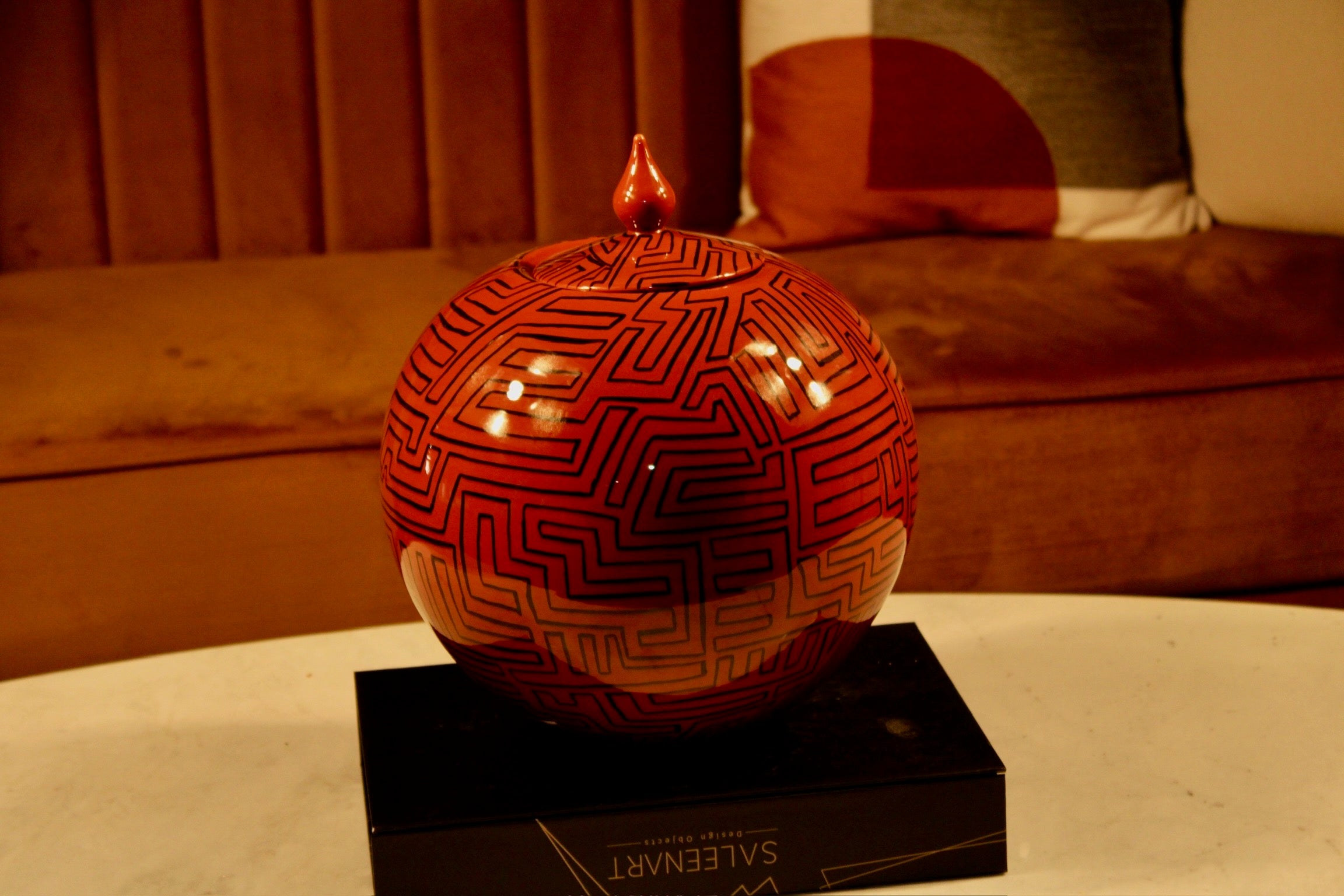 Handmade Spherical Ceramic Jar with Lid - 12"x10" | SaleenArt USA