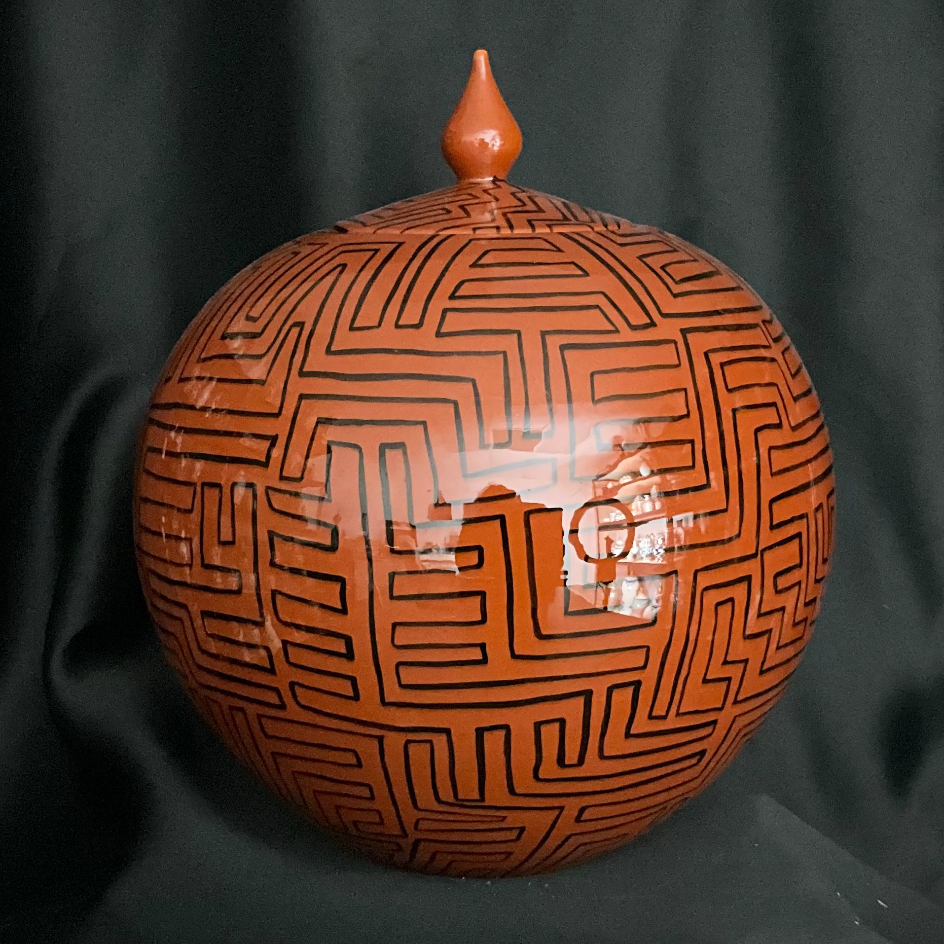 Handmade Spherical Ceramic Jar with Lid - 12"x10" | SaleenArt USA