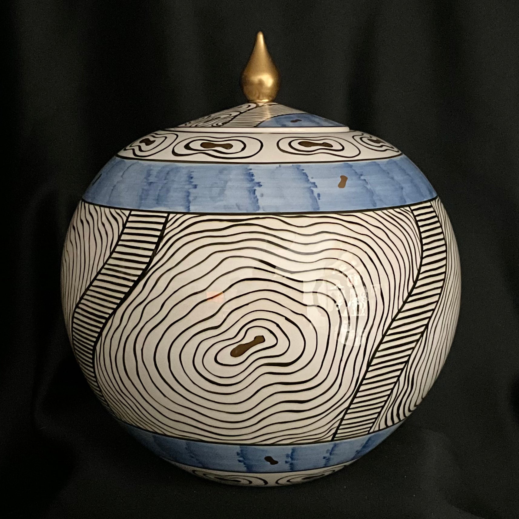 Handmade Spherical Ceramic Jar with Lid - 12"x10" | SaleenArt USA